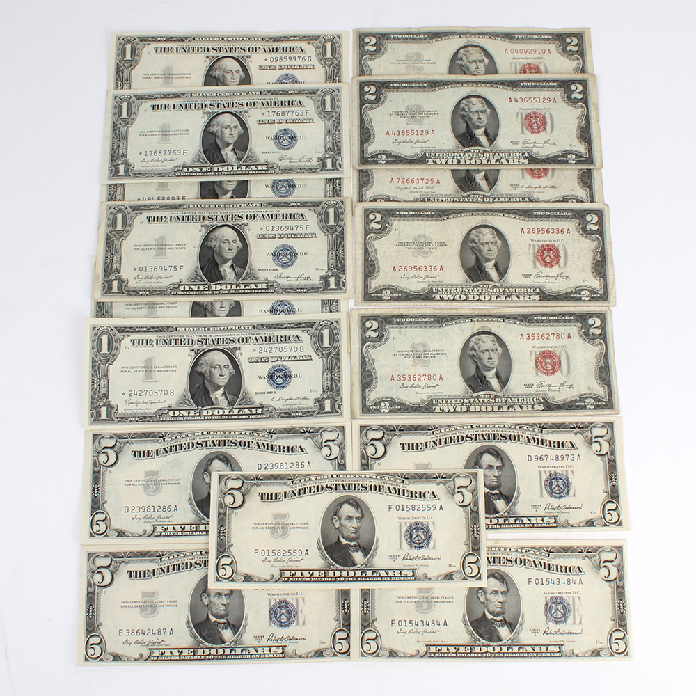 One Dollar, Two Dollar, and Five Dollar Silver Certificates
