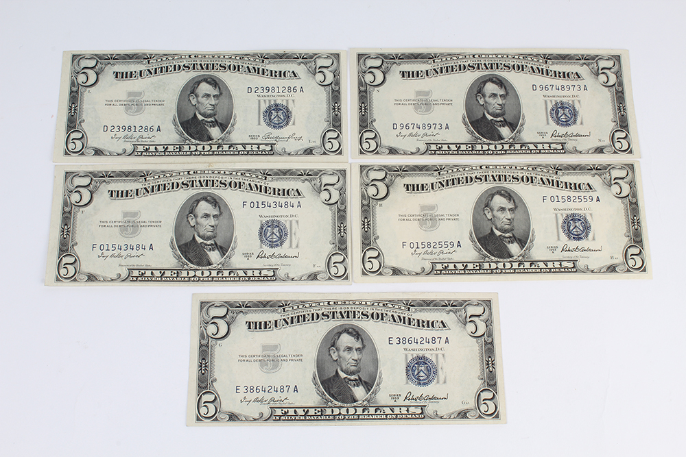 One Dollar, Two Dollar, and Five Dollar Silver Certificates