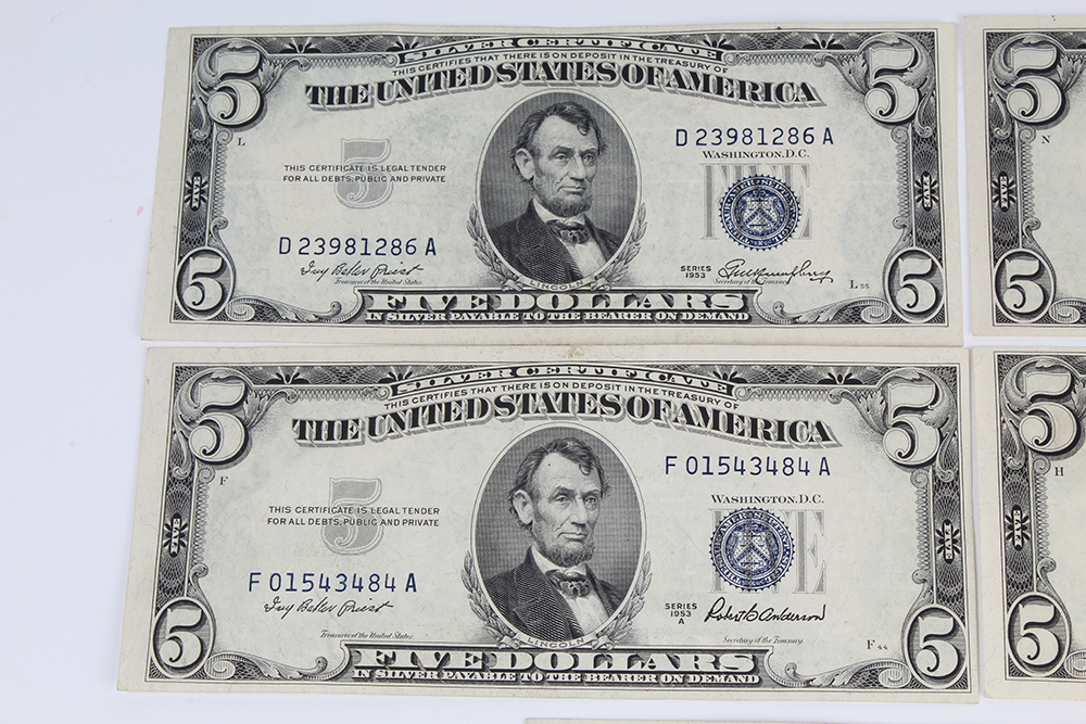 One Dollar, Two Dollar, and Five Dollar Silver Certificates