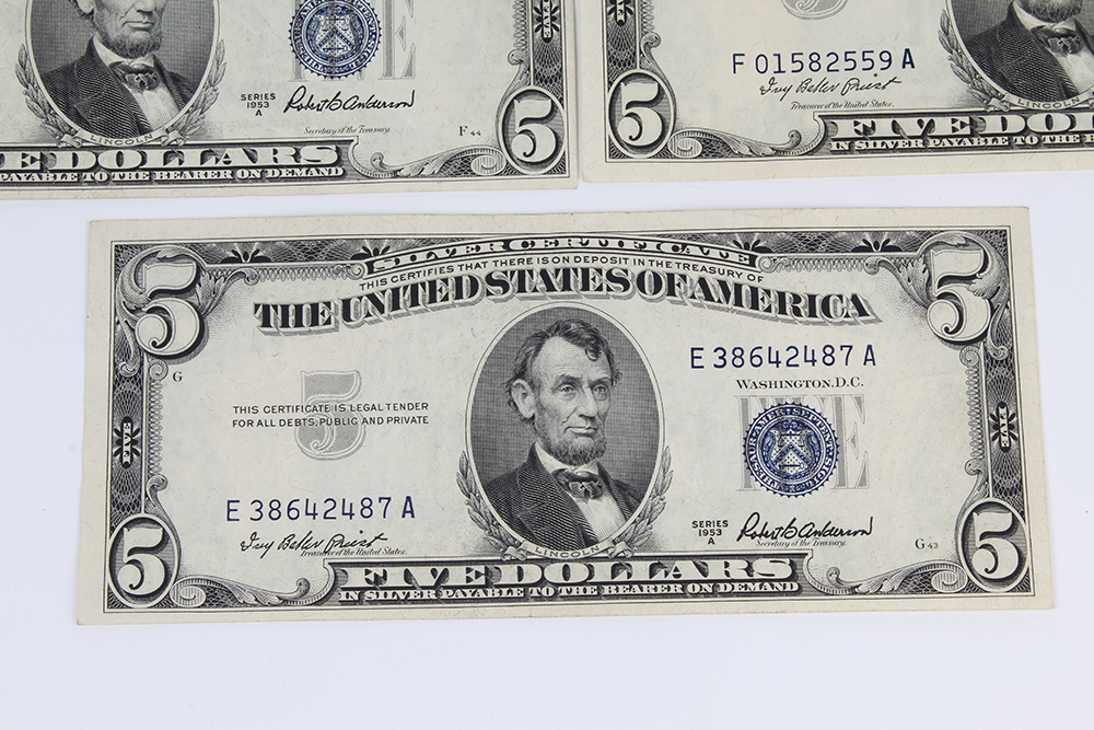 One Dollar, Two Dollar, and Five Dollar Silver Certificates