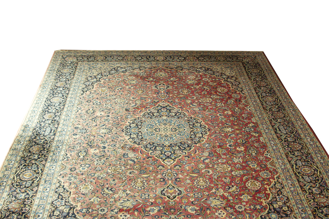 Large Hand-Knotted and Signed Kashan Wool Area Rug