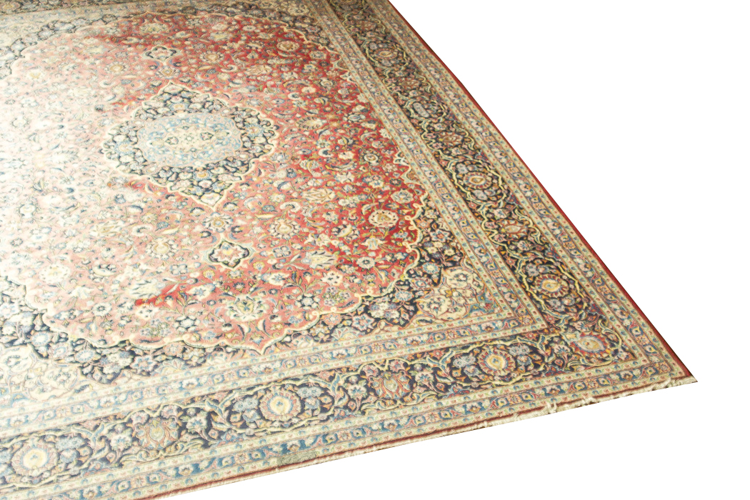 Large Hand-Knotted and Signed Kashan Wool Area Rug