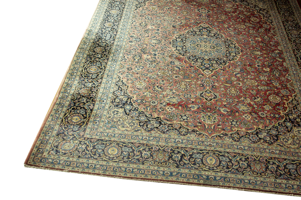 Large Hand-Knotted and Signed Kashan Wool Area Rug
