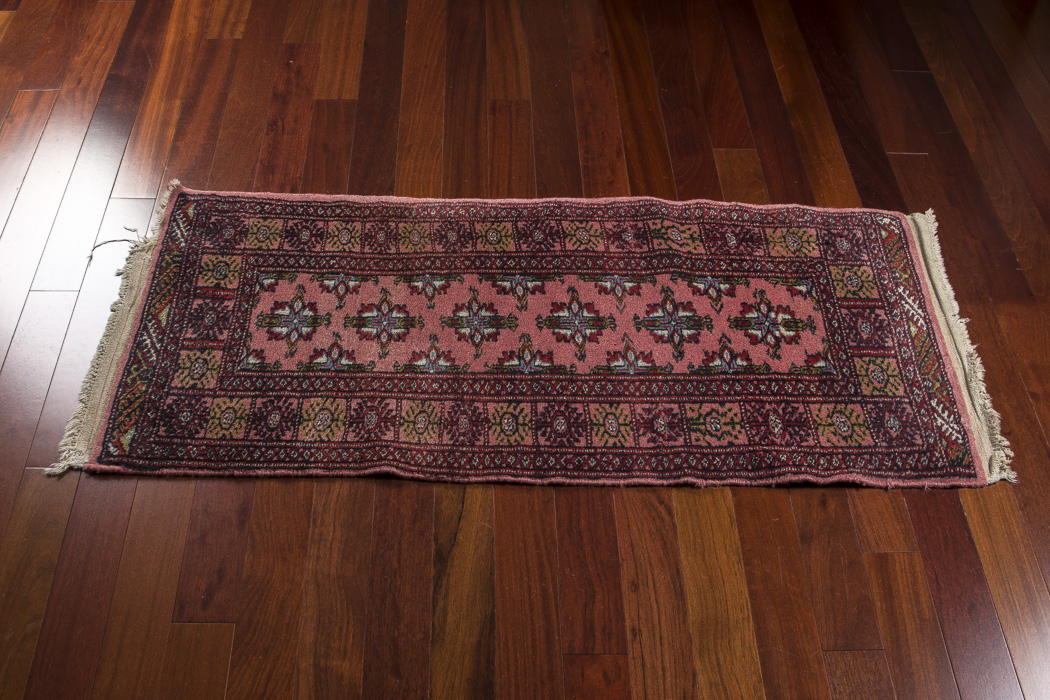 Vintage Hand-Knotted Pink Bokhara-Style Accent Rug