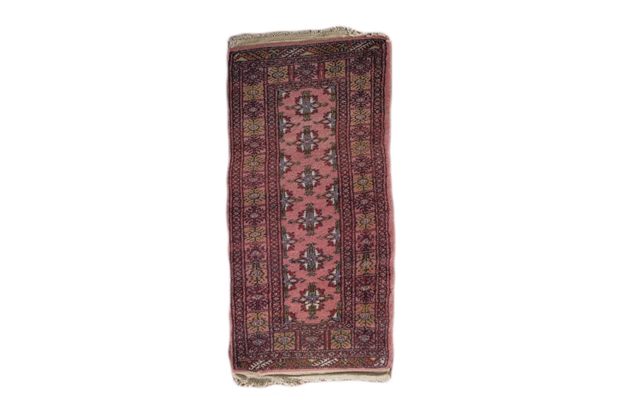 Vintage Hand-Knotted Pink Bokhara-Style Accent Rug