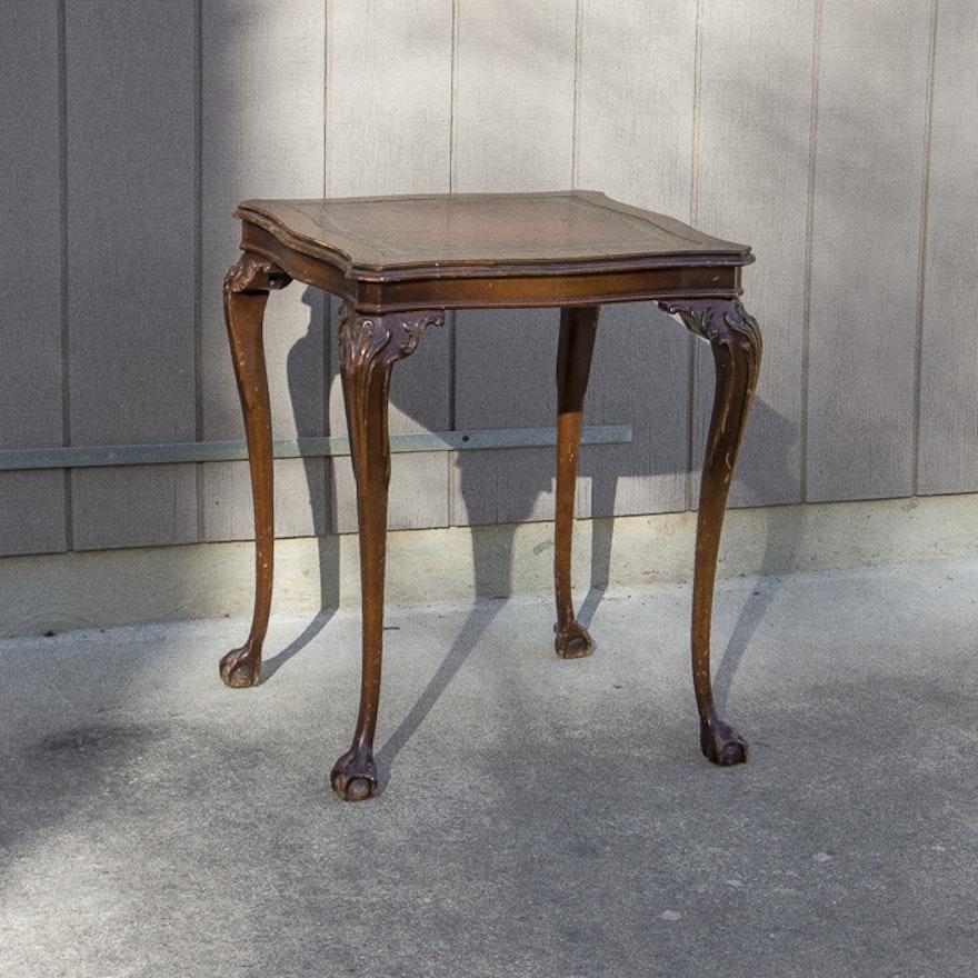 Chippendale Style Leather Top Accent Table