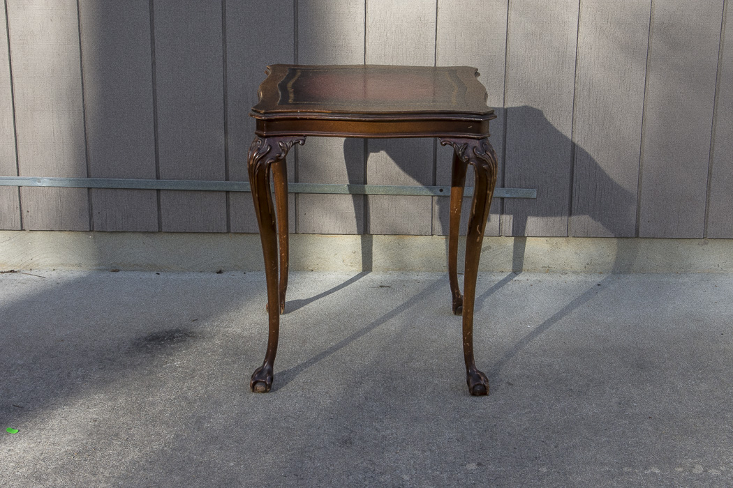 Chippendale Style Leather Top Accent Table