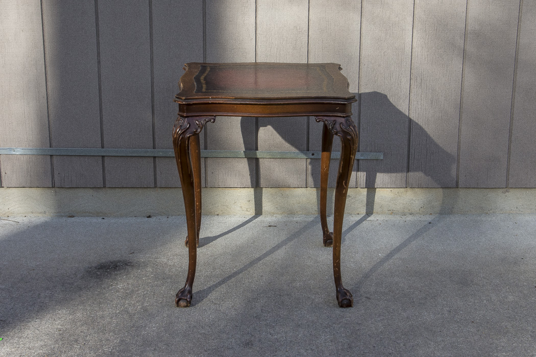 Chippendale Style Leather Top Accent Table