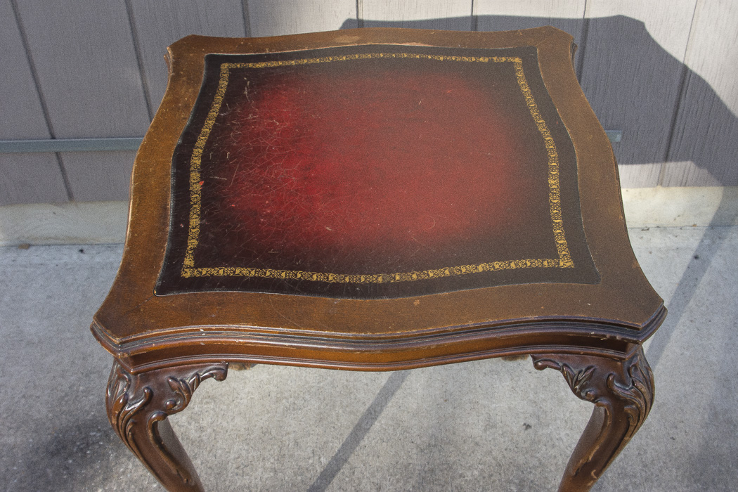 Chippendale Style Leather Top Accent Table
