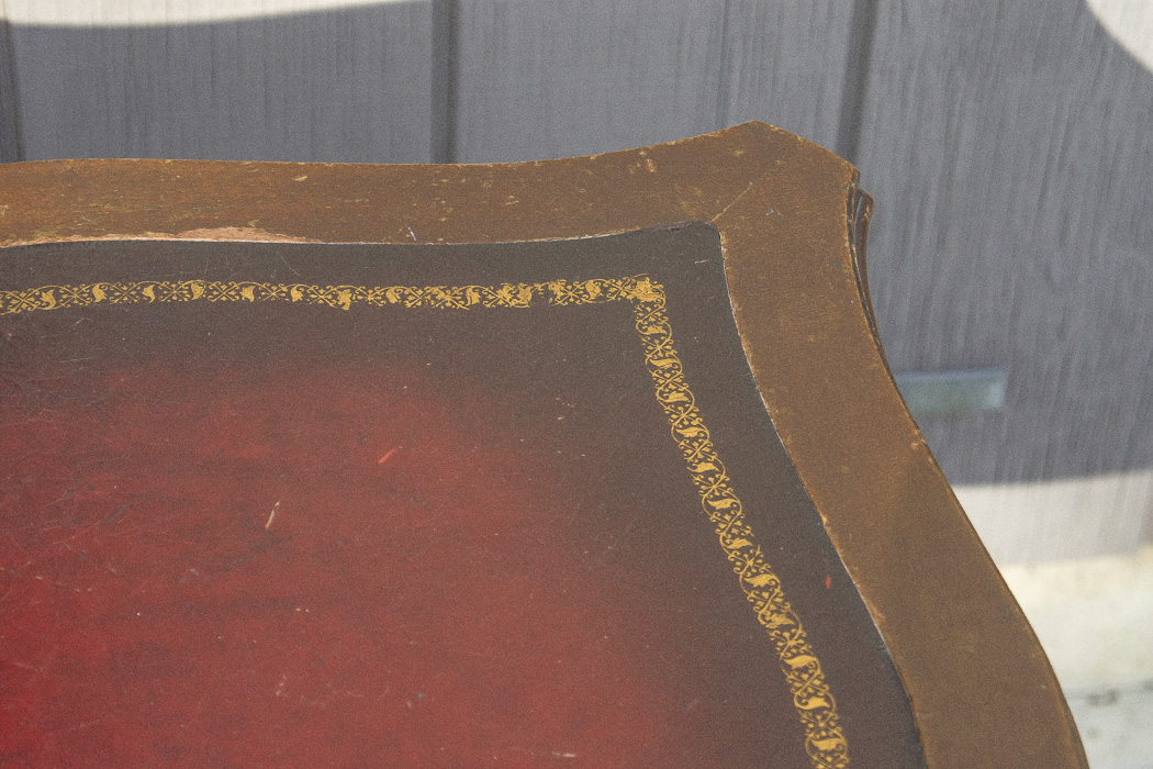 Chippendale Style Leather Top Accent Table