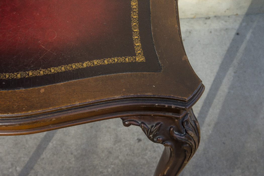 Chippendale Style Leather Top Accent Table