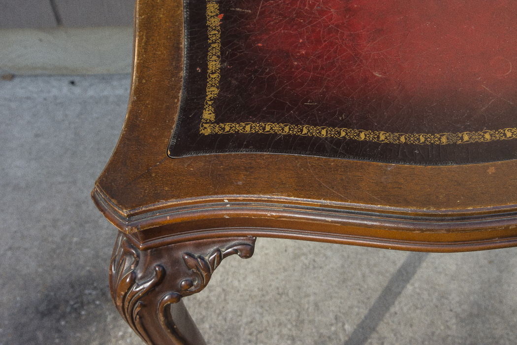 Chippendale Style Leather Top Accent Table