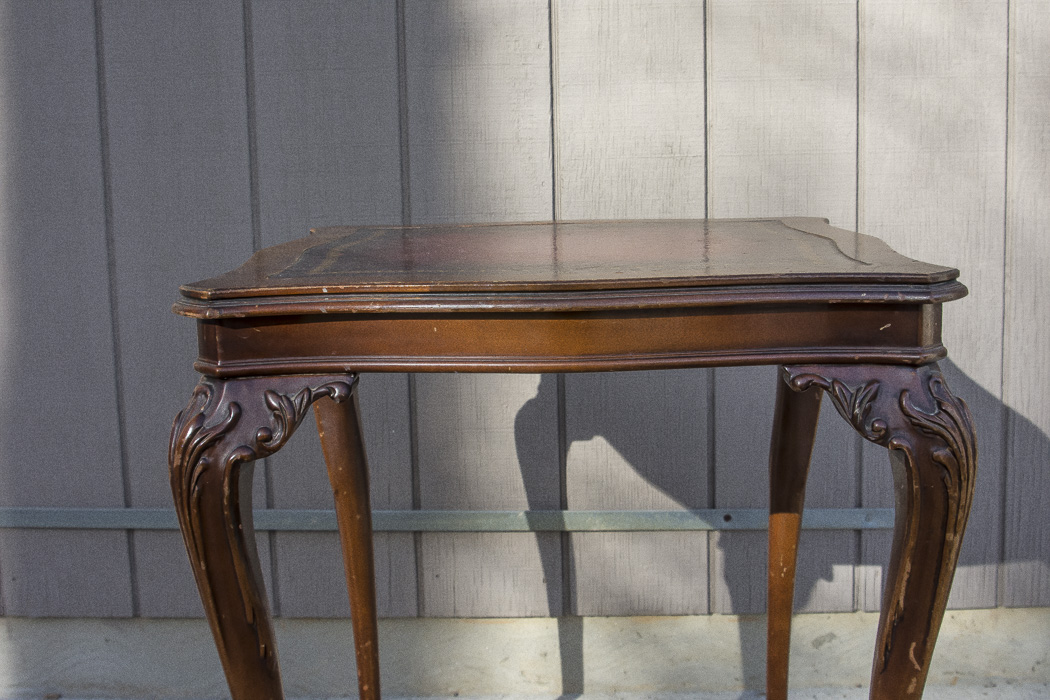 Chippendale Style Leather Top Accent Table