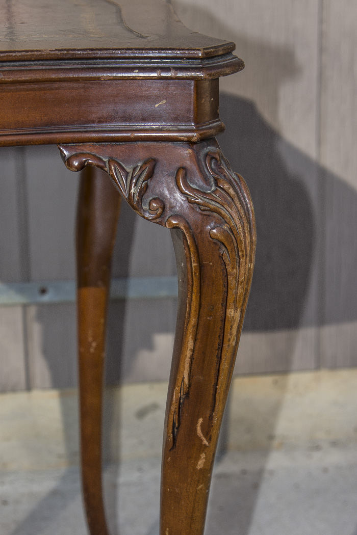 Chippendale Style Leather Top Accent Table