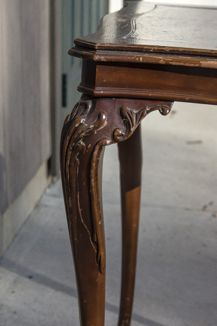 Chippendale Style Leather Top Accent Table