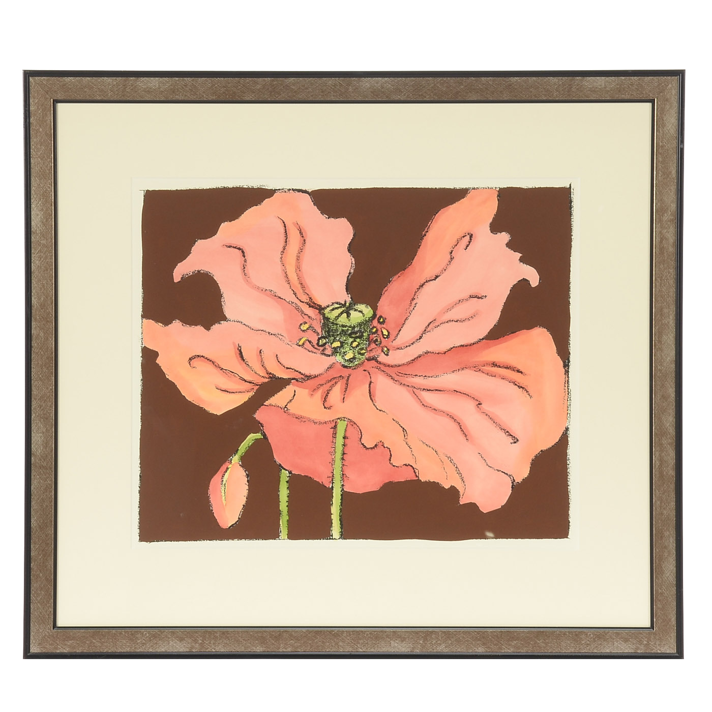 Decorative Mixed Media Serigraph Print of Poppy