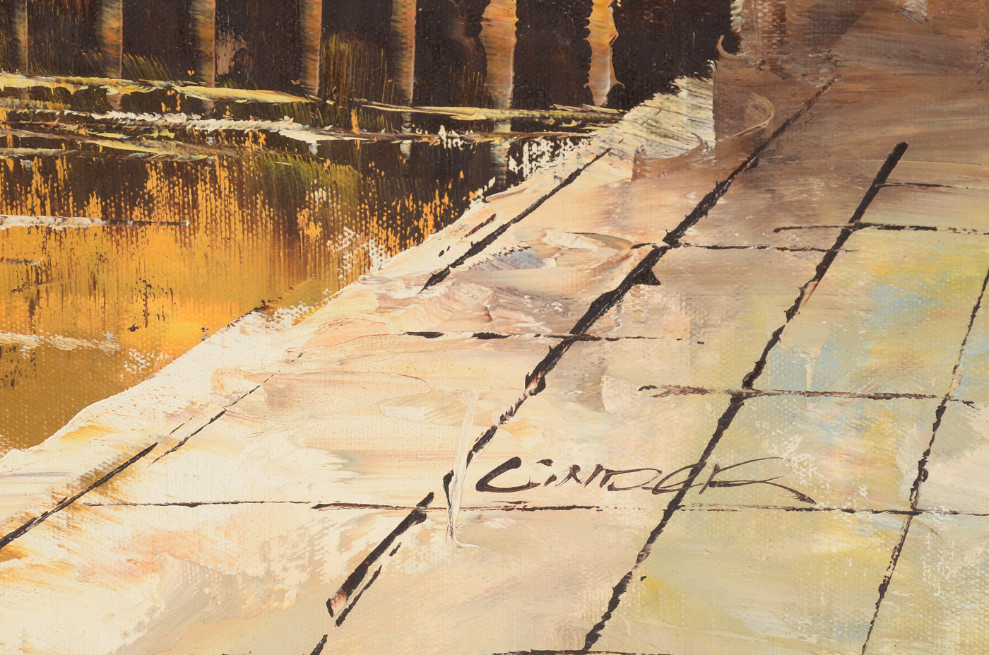 Linder Signed Original Oil on Canvas of Harbor Scene