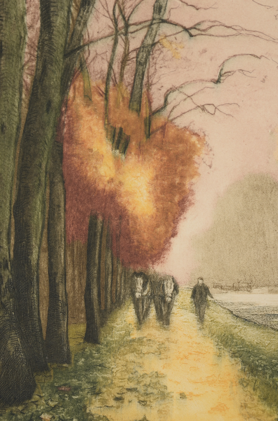 Signed Open Edition Aquatint Etching with A la Poupée Coloring