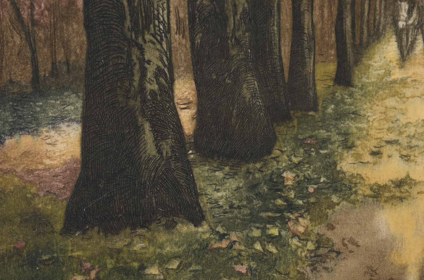 Signed Open Edition Aquatint Etching with A la Poupée Coloring