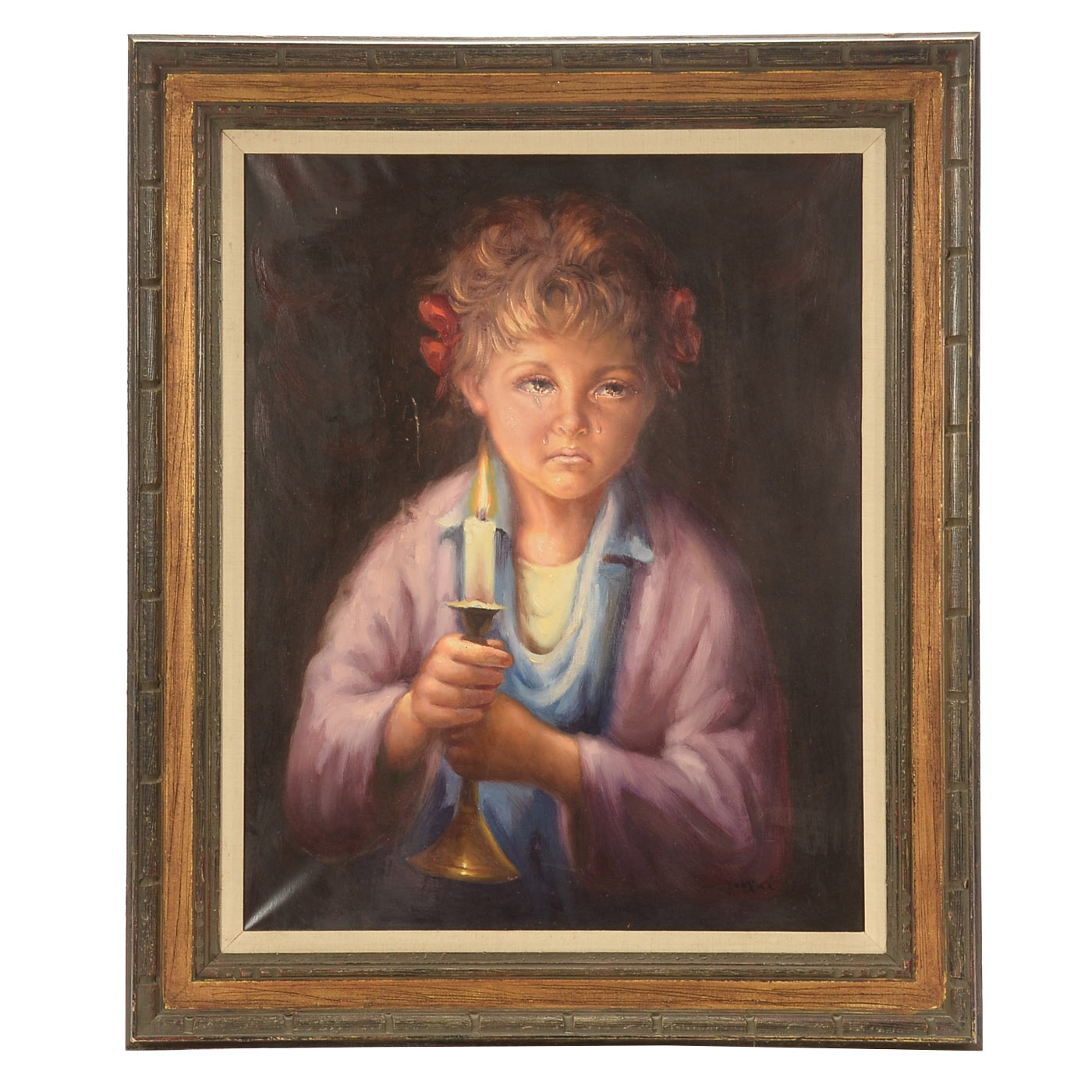 Yon'ne Signed Original Oil on Canvas of Crying Little Girl