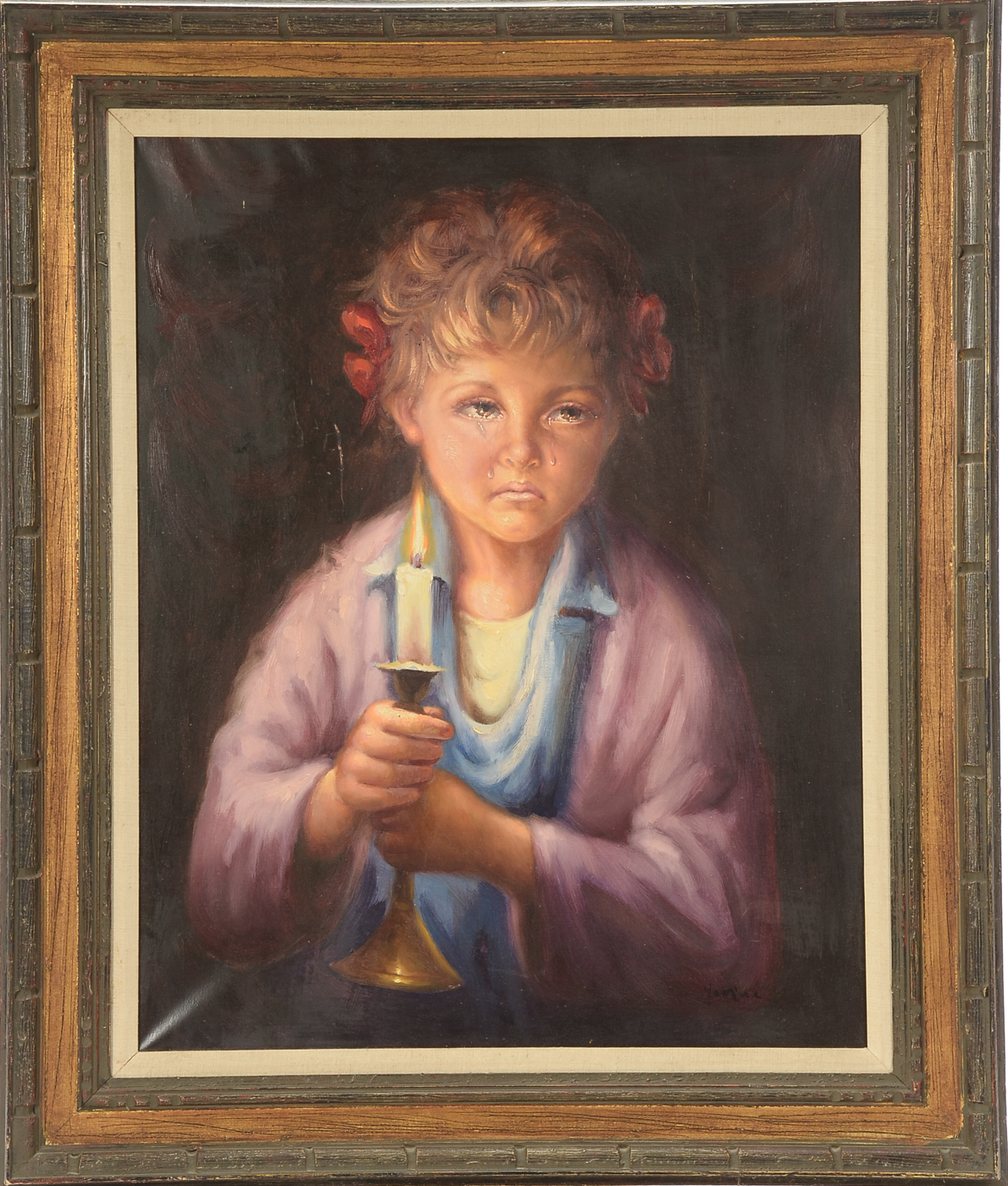 Yon'ne Signed Original Oil on Canvas of Crying Little Girl