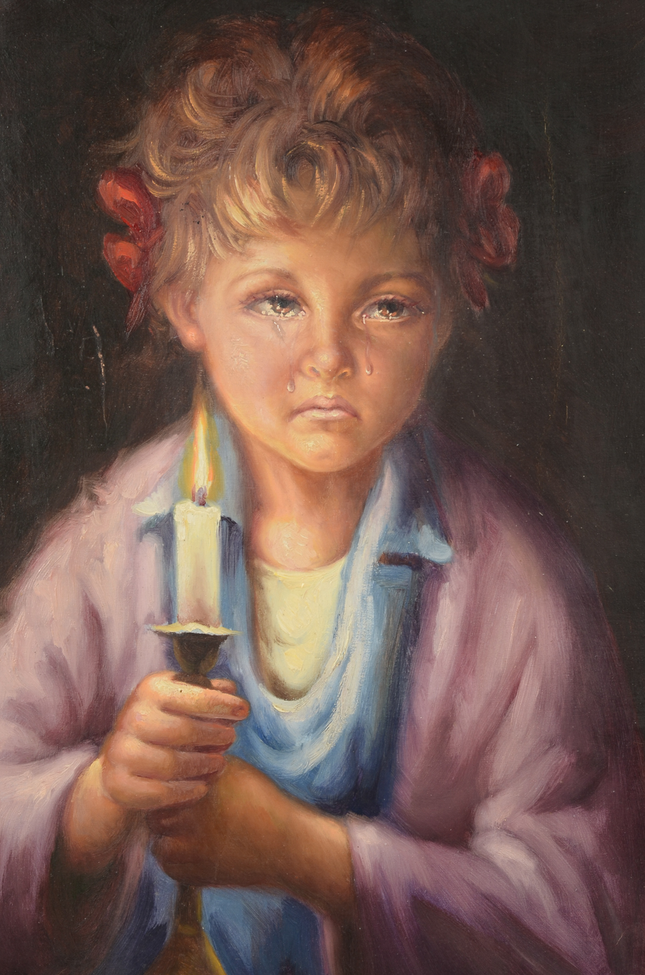Yon'ne Signed Original Oil on Canvas of Crying Little Girl