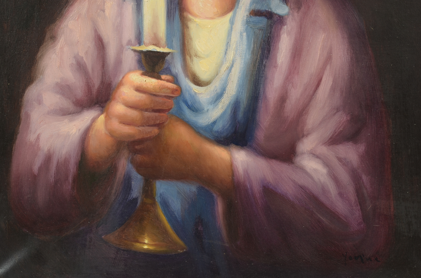 Yon'ne Signed Original Oil on Canvas of Crying Little Girl