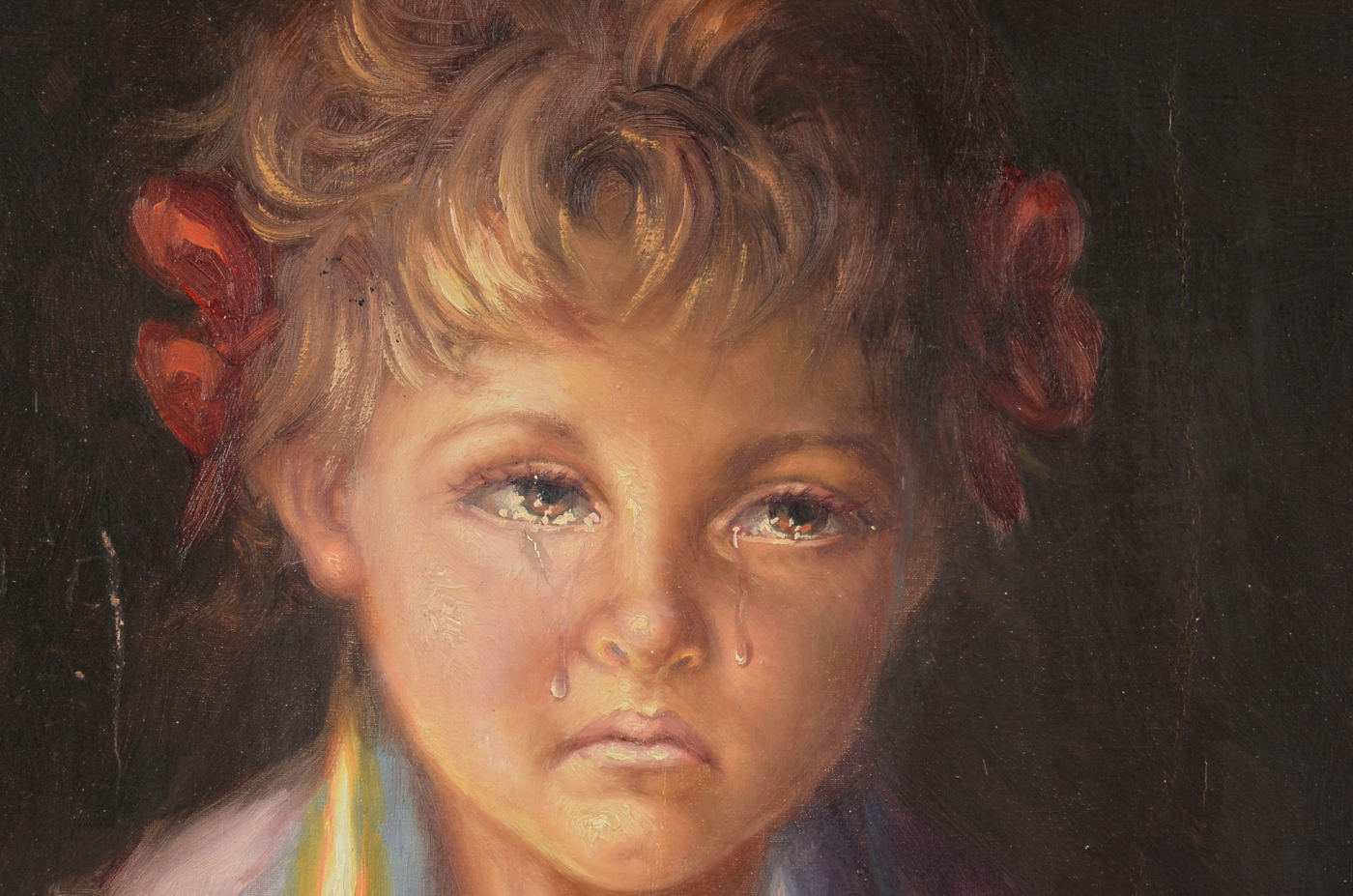 Yon'ne Signed Original Oil on Canvas of Crying Little Girl