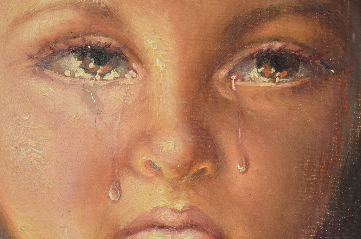 Yon'ne Signed Original Oil on Canvas of Crying Little Girl