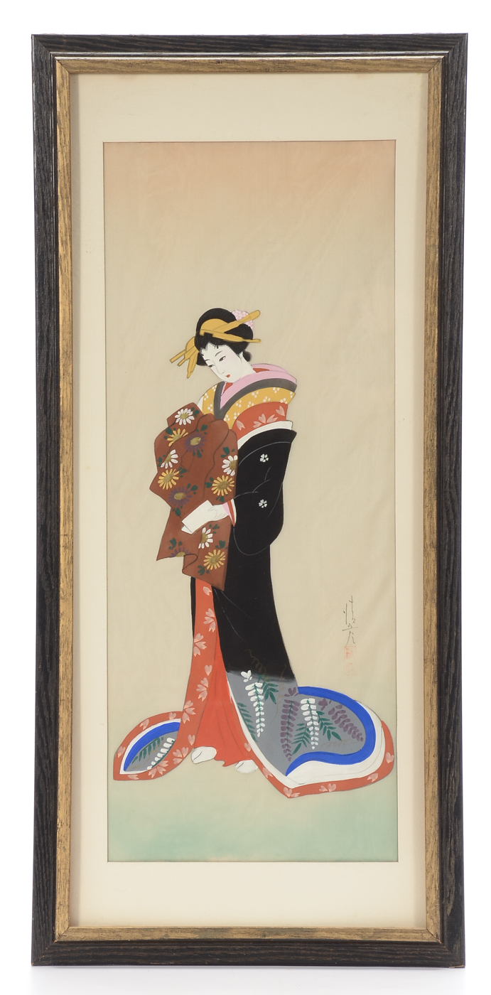 Original Japanese Gouache Painting on Silk
