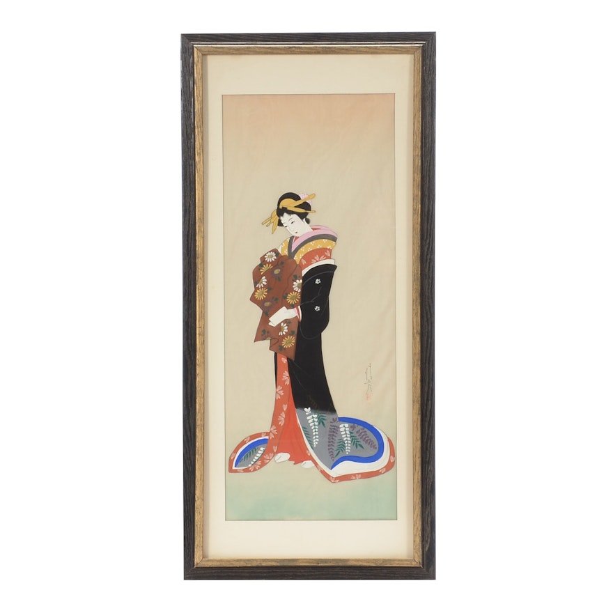 Original Japanese Gouache Painting on Silk