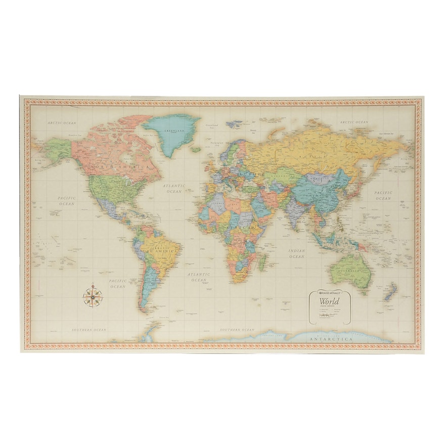 Rand McNally Offset Lithograph World Map on Metal