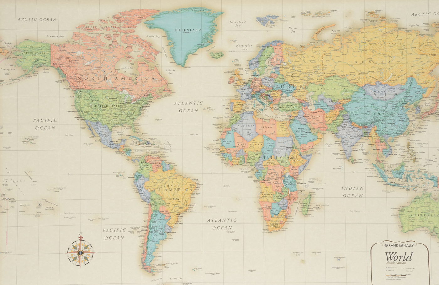 Rand McNally Offset Lithograph World Map on Metal