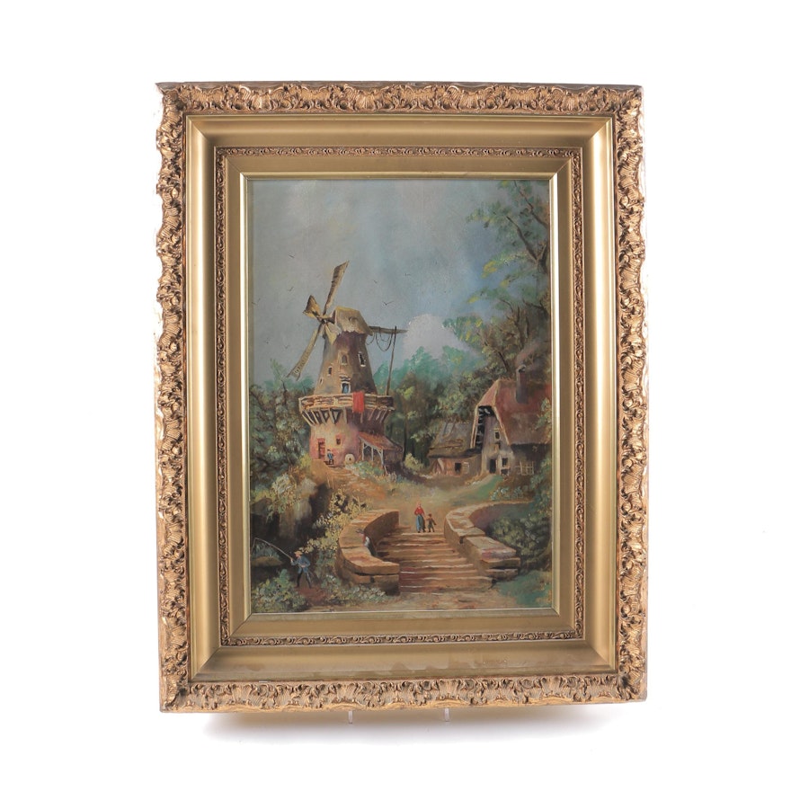 Antique Dutch Oil on Canvas with Gilded Frame