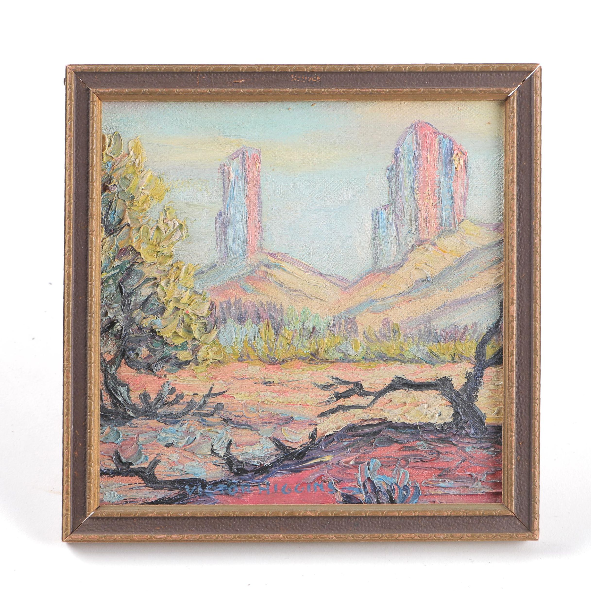 William Victor Higgins Signed Original Oil on Board Landscape of New Mexico