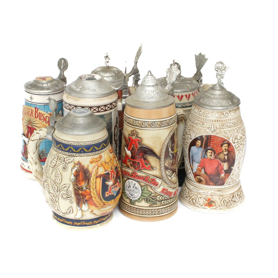 Collection of Lidded Budweiser Beer Steins