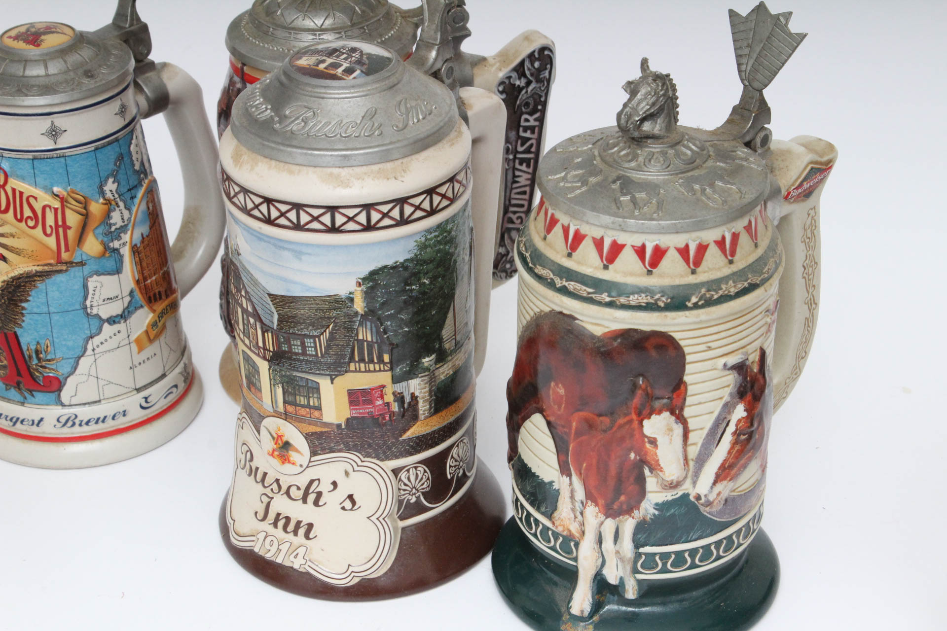 Collection of Lidded Budweiser Beer Steins