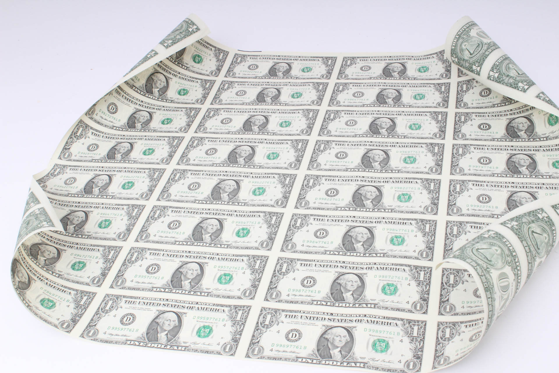 U.S. Mint Uncut One Dollar Bill Sheet