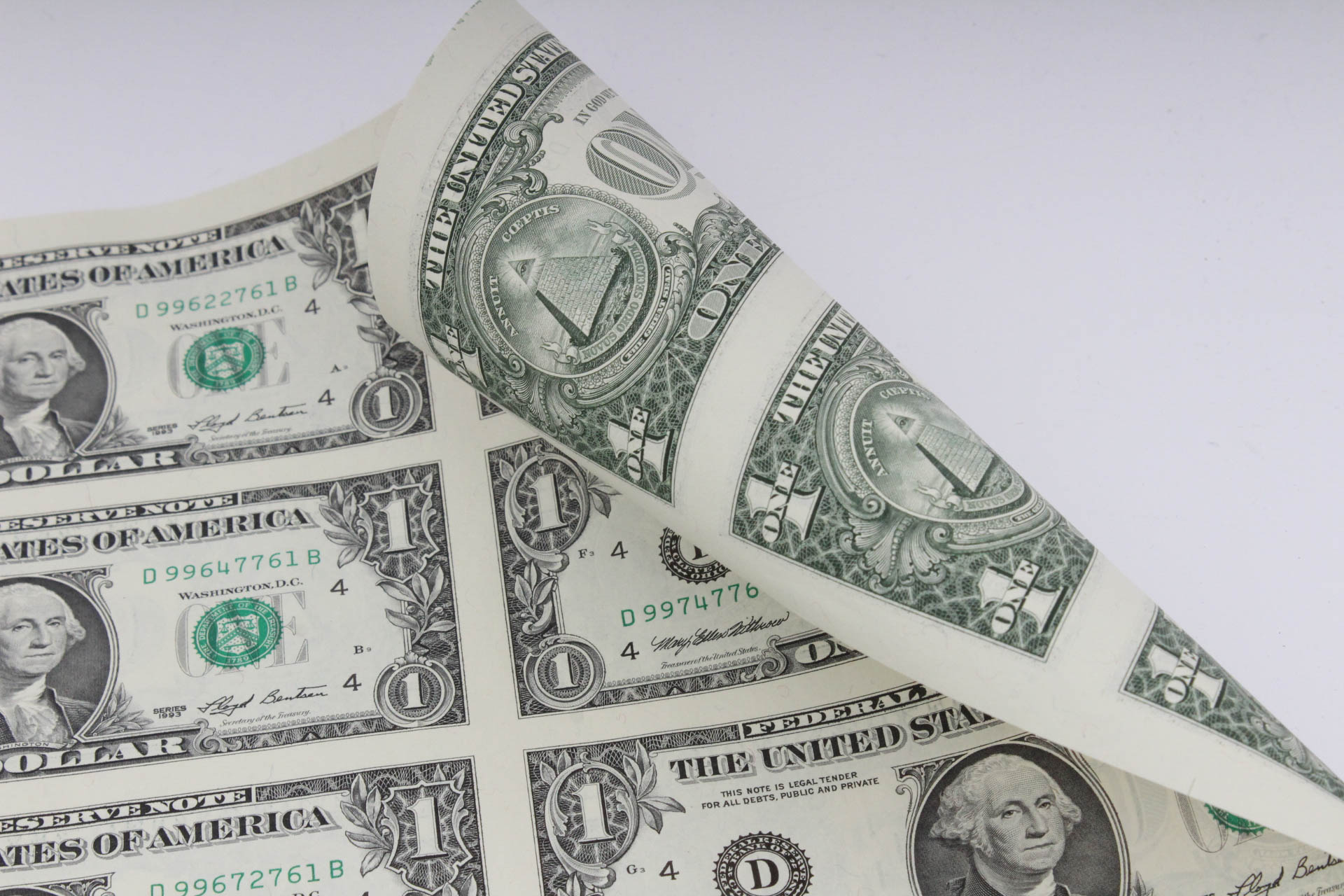 U.S. Mint Uncut One Dollar Bill Sheet