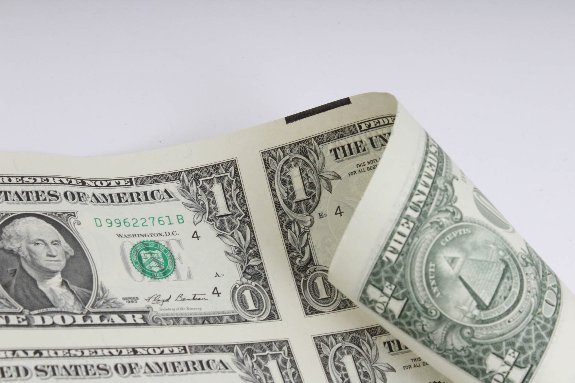 U.S. Mint Uncut One Dollar Bill Sheet