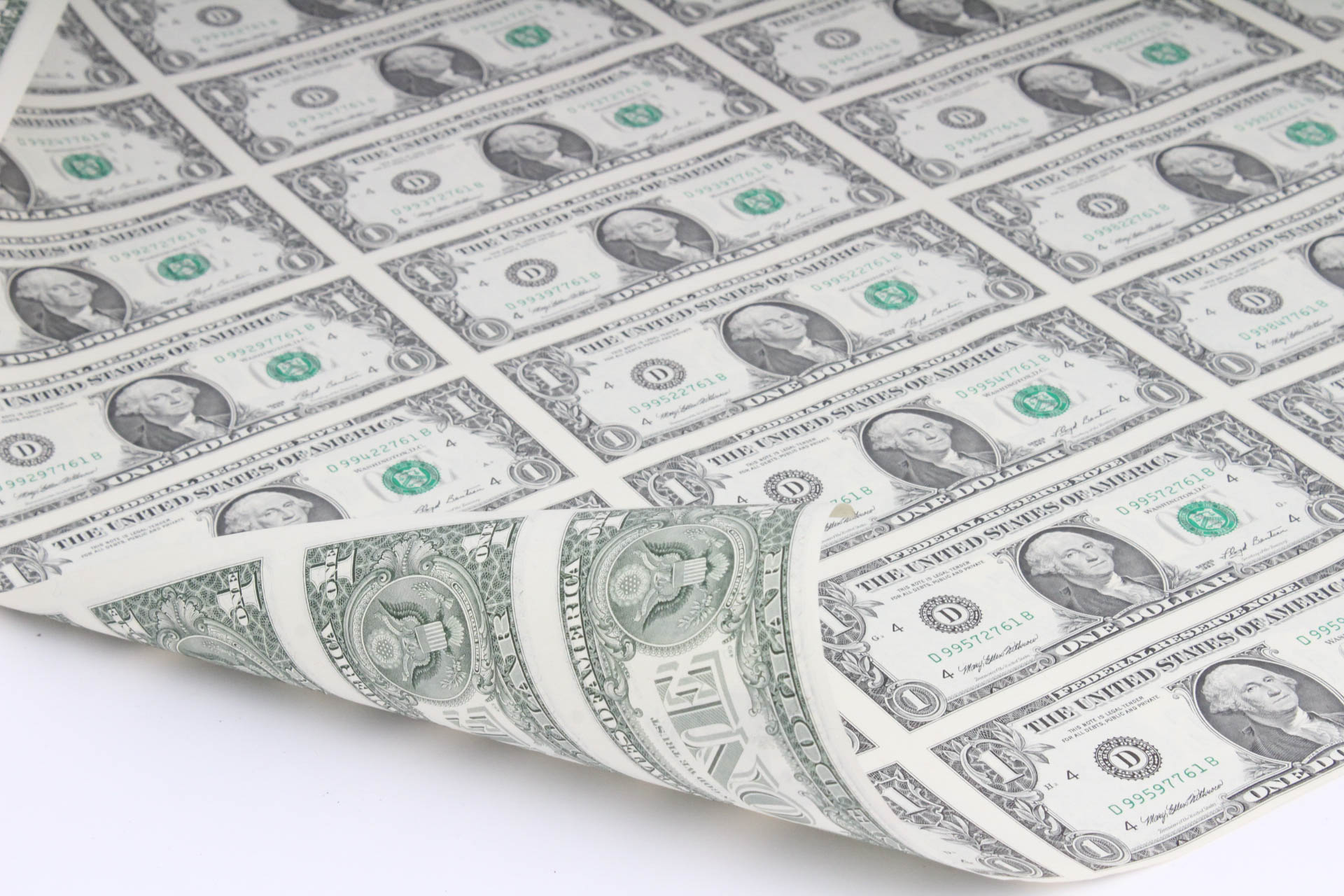 U.S. Mint Uncut One Dollar Bill Sheet