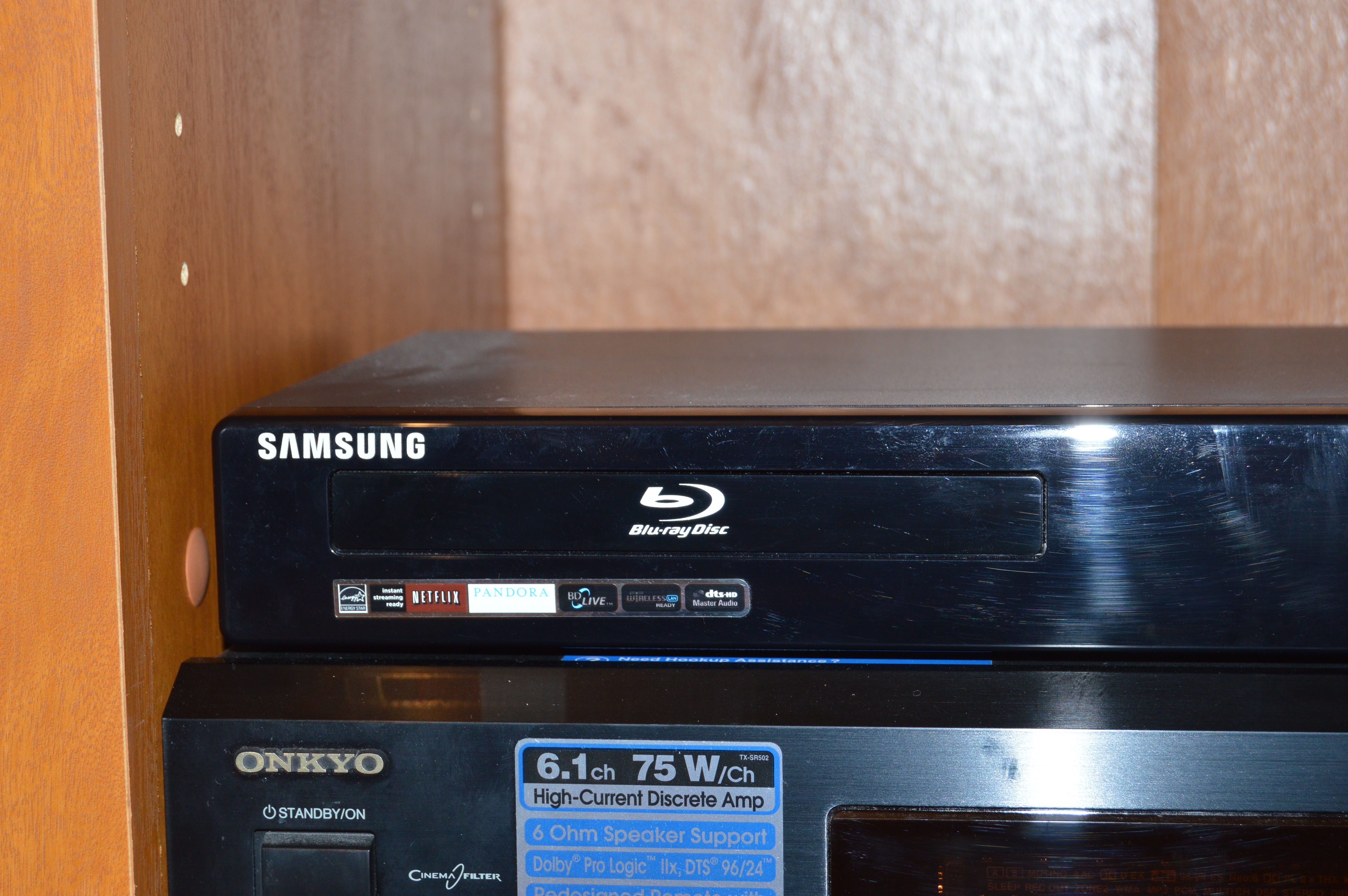 Onkyo Audio Video Control Receiver and Samsung Blu-ray Player