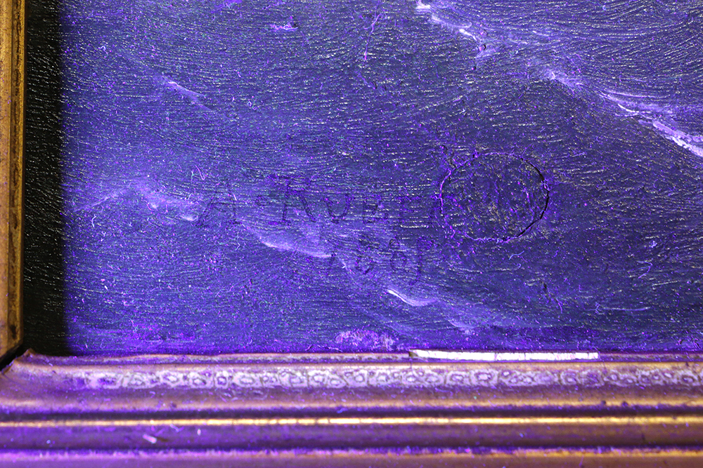 1881 A. Rueff Original Oil Painting of Sailors Before a Fortress Ruin