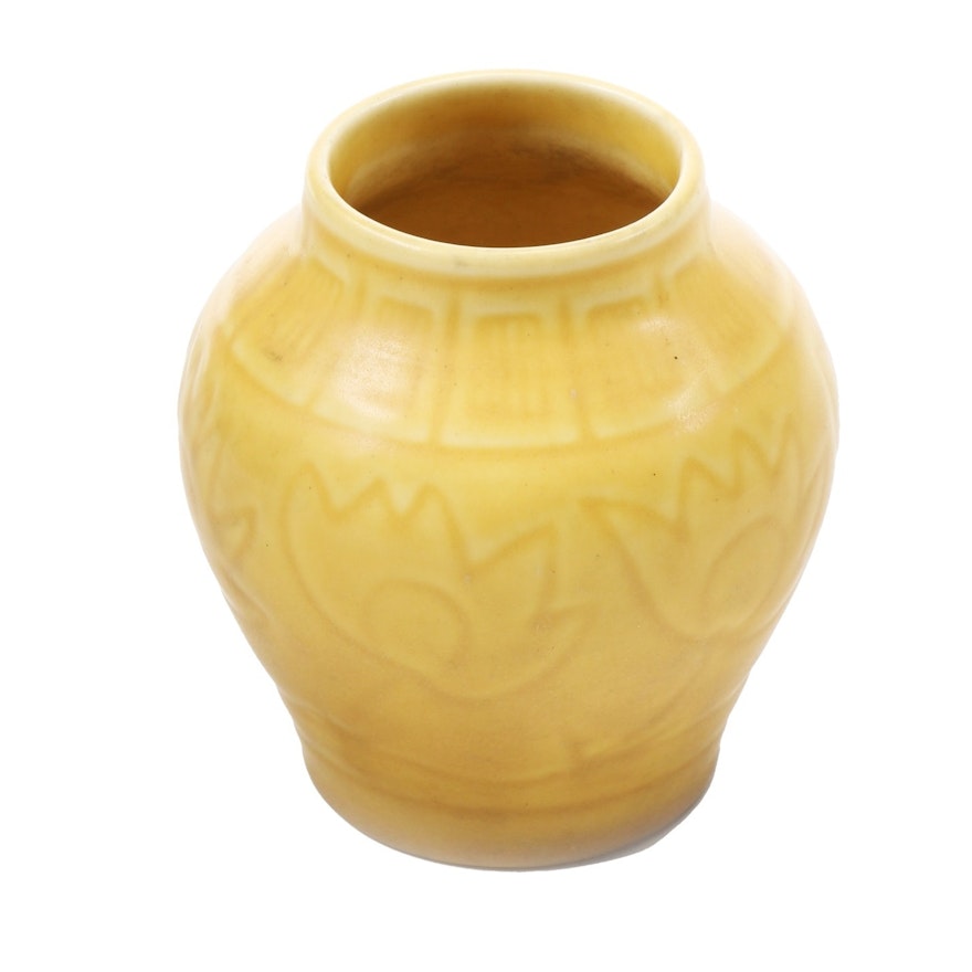 1929 Rookwood Vase in Yellow Glaze with Stylized Floral Pattern