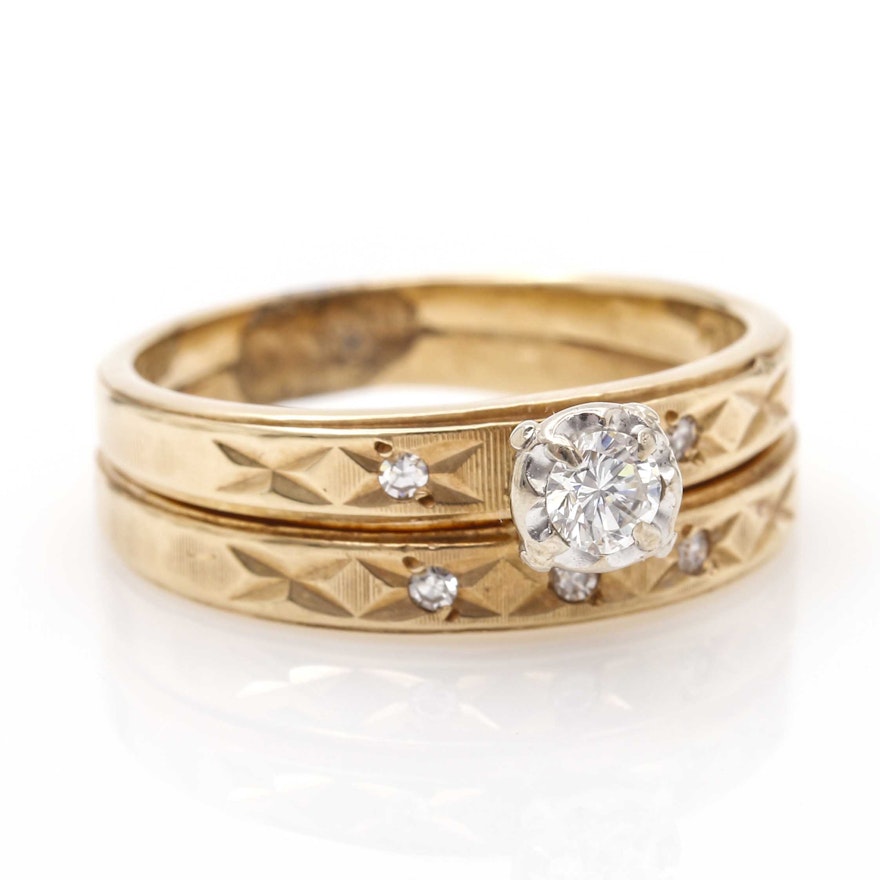 14K Yellow Gold Diamond Wedding Set