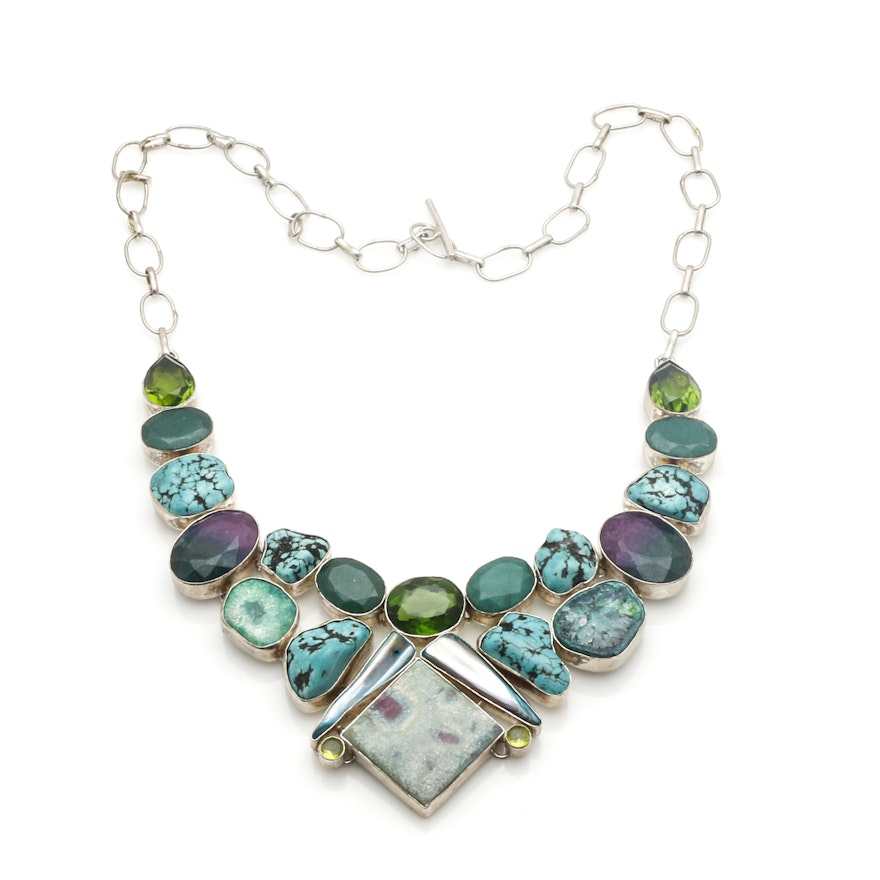 Sterling Silver Turquoise and Gemstone Statement Necklace