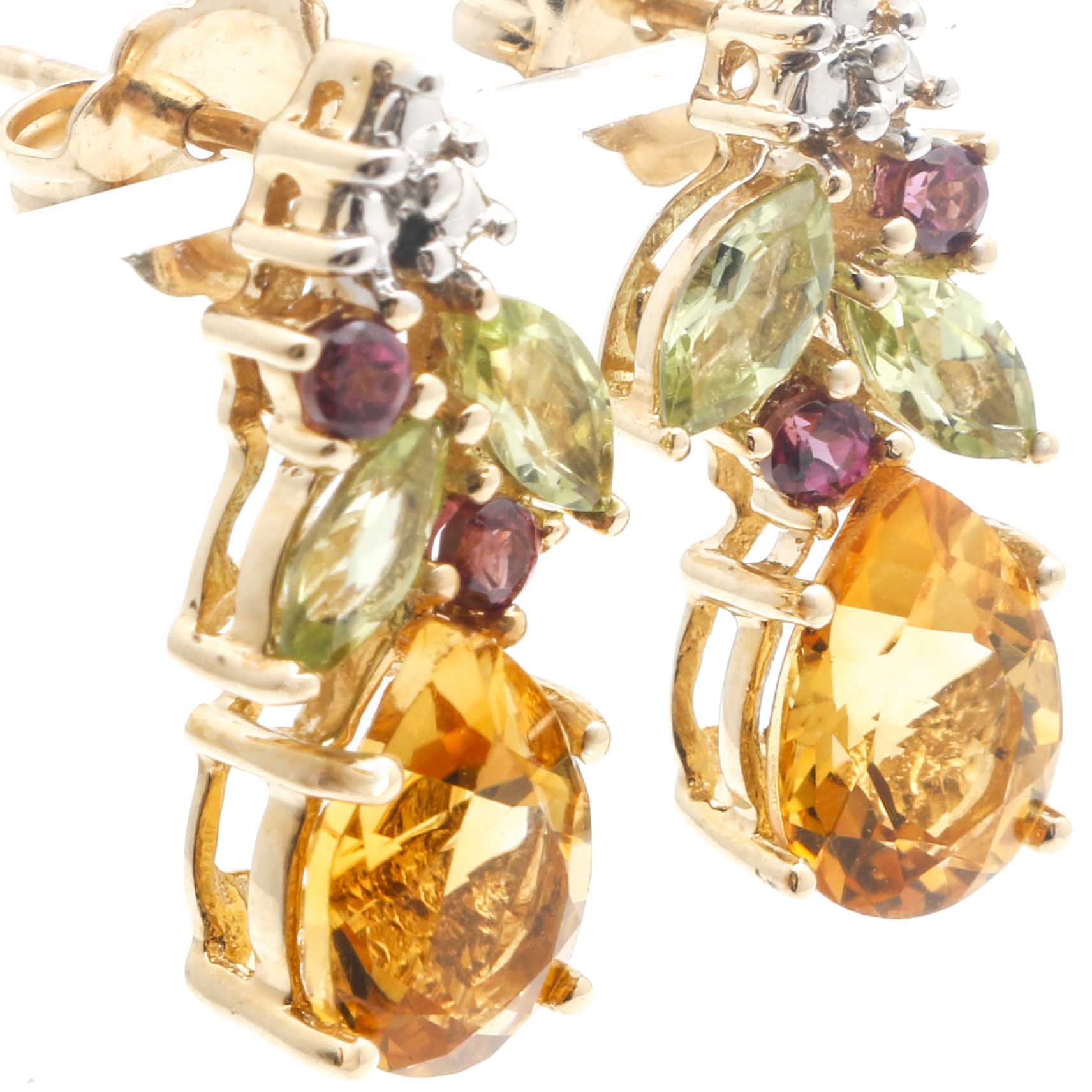 14K Yellow Gold Pushback Dangle Earrings With Various Gemstones