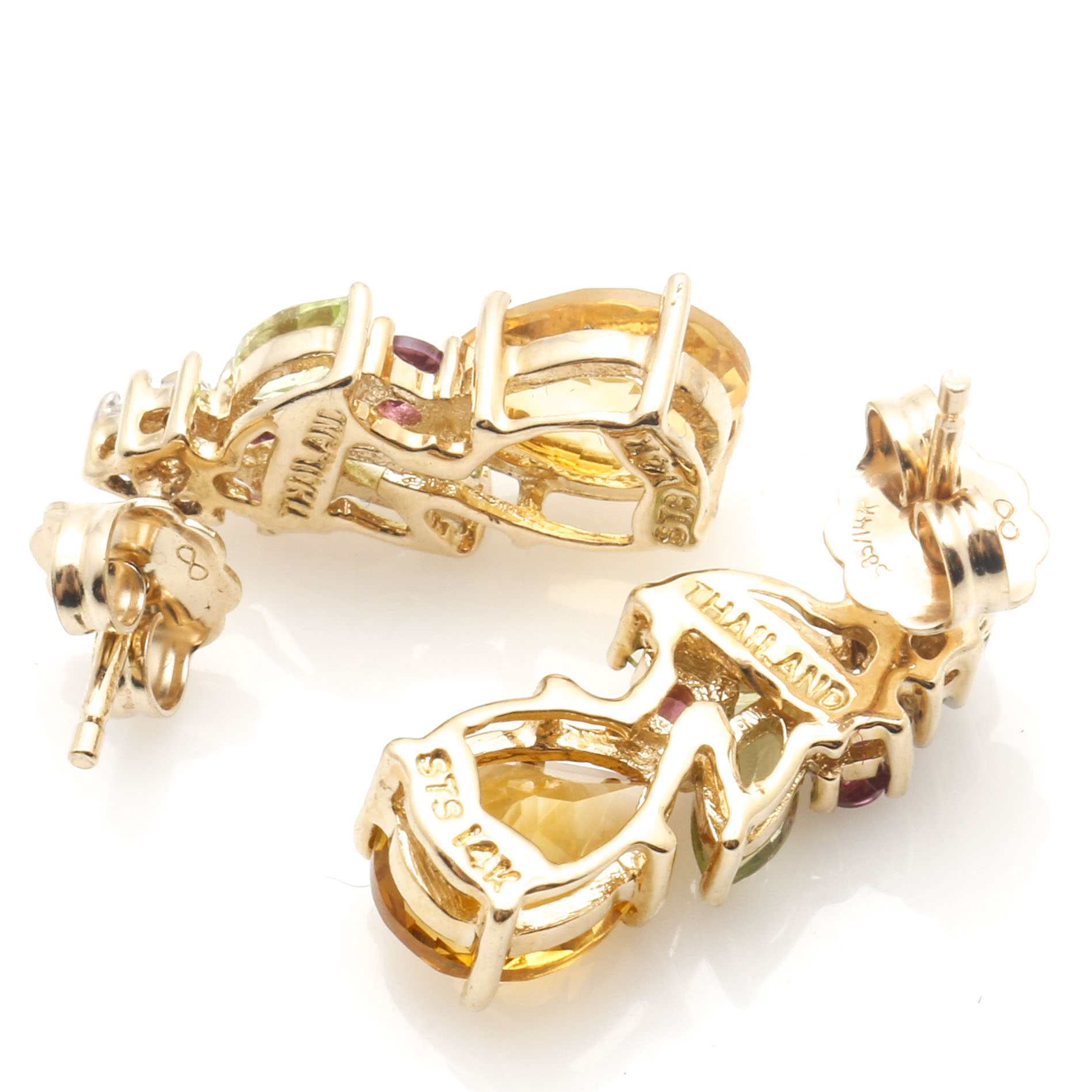 14K Yellow Gold Pushback Dangle Earrings With Various Gemstones