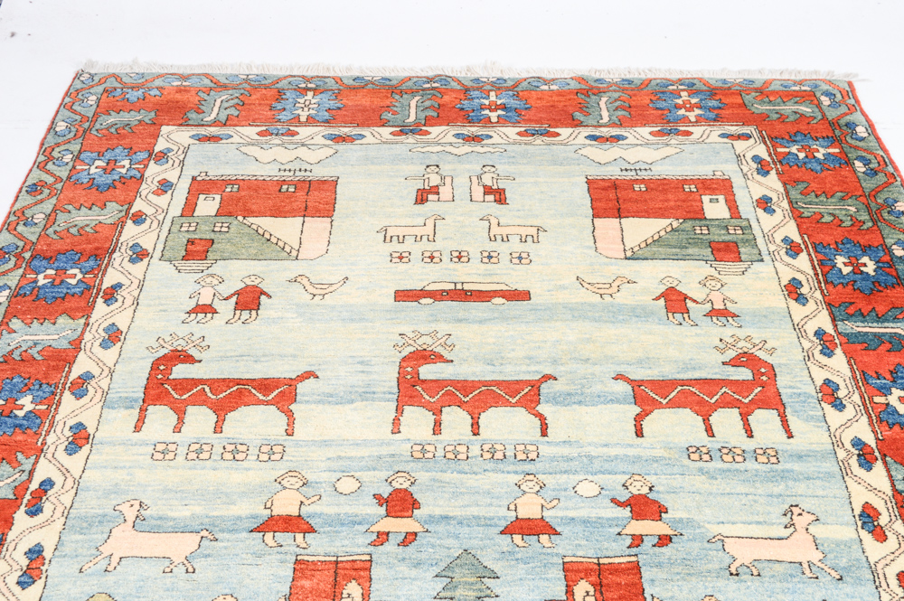 Hand Knotted Turkish Azeri Pictorial Area Rug