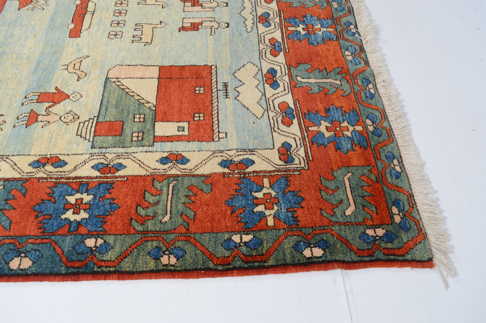 Hand Knotted Turkish Azeri Pictorial Area Rug